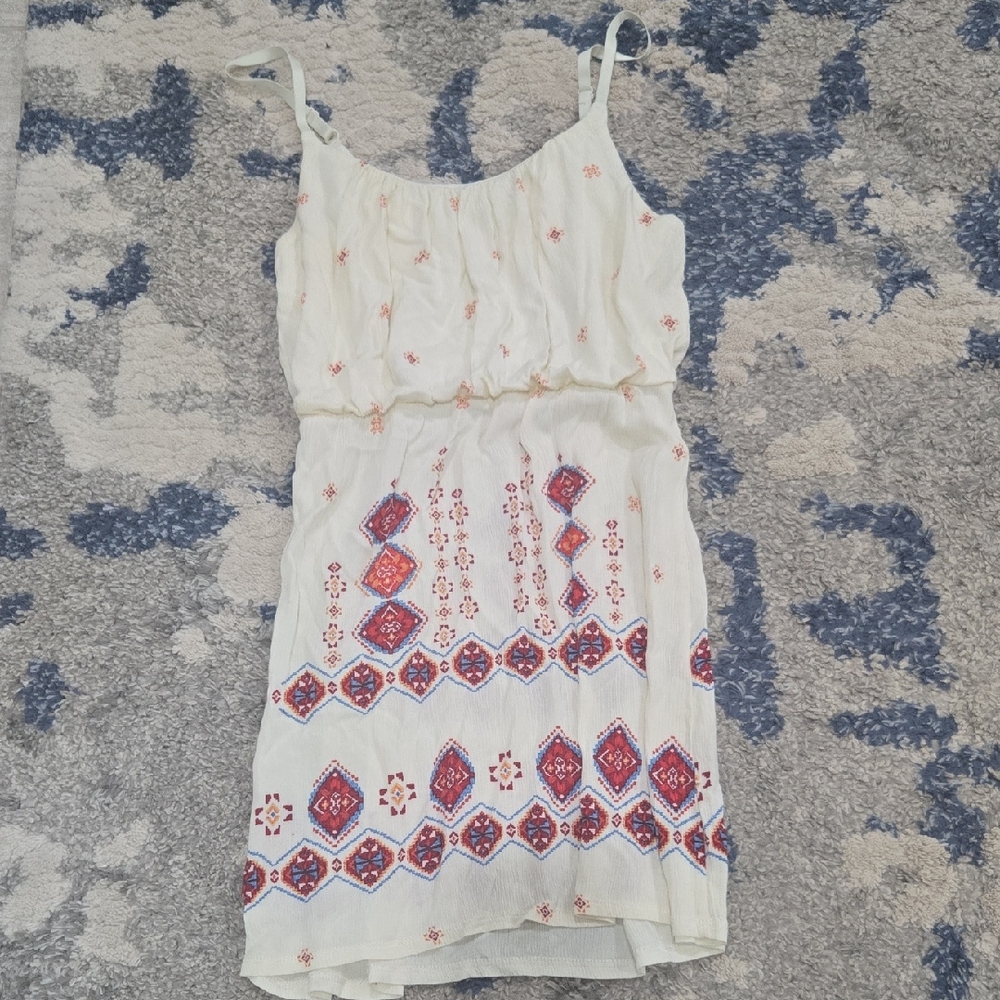 Boho Embroidered Mini Dress in White and Red